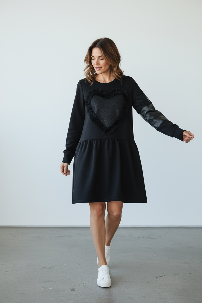 Crna haljina sa kožnim detaljima