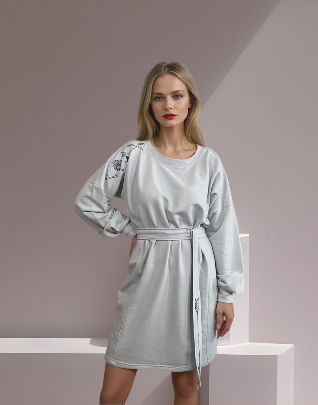 Led siva duks haljina sa kaišem