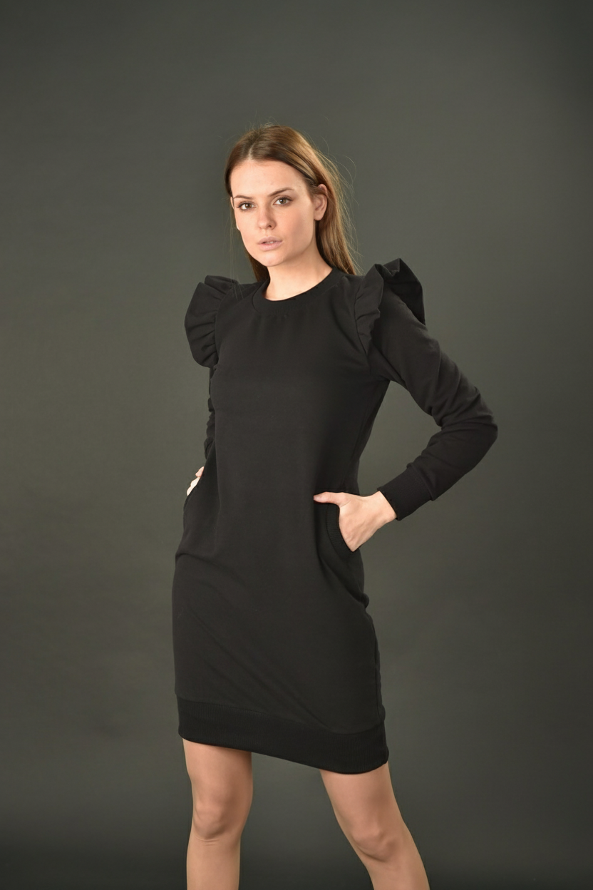 Crna duks haljina sa džepovima